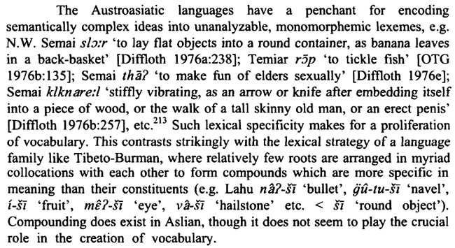 Le parole in Austroasiatico (lingue aslian) e sinotibetano (lingue lolo)