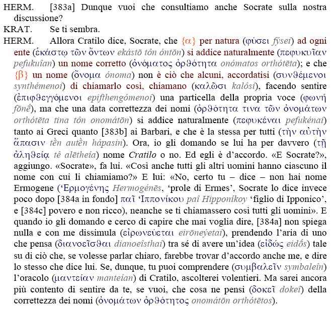 L'inizio del Cratilo di Platone: 383a-384a