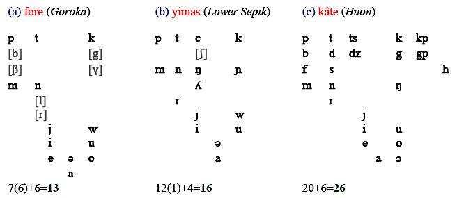 alcuni sistemi fonologici caratteristici delle lingue Papua: fore, kate e yimas