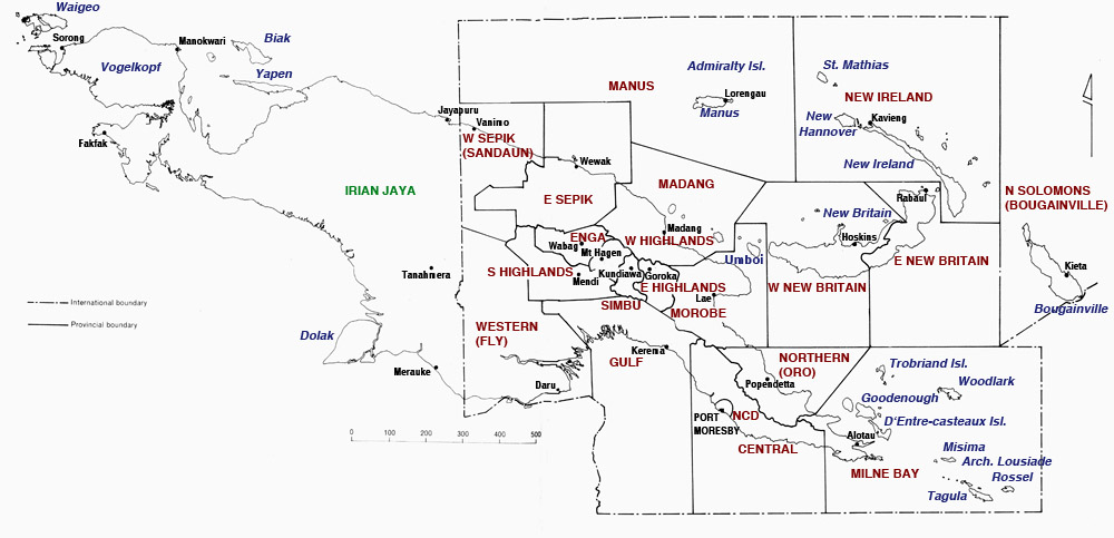 La divisione politica dell'isola di Papua