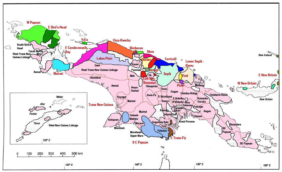 La Trans-New-Guinea e le altre famigliePapua secondo Ross